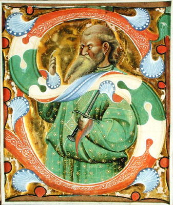 Historiated initial 'S' depicting St. Paul (vellum) a Master of San Michele of Murano