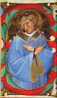 Historiated initial 'E' depicting St. Stephen (vellum) a Master of San Michele of Murano