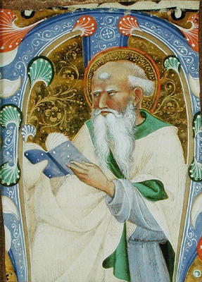 Historiated initial 'M' depicting a bearded saint with a book (vellum) a Master of San Michele of Murano