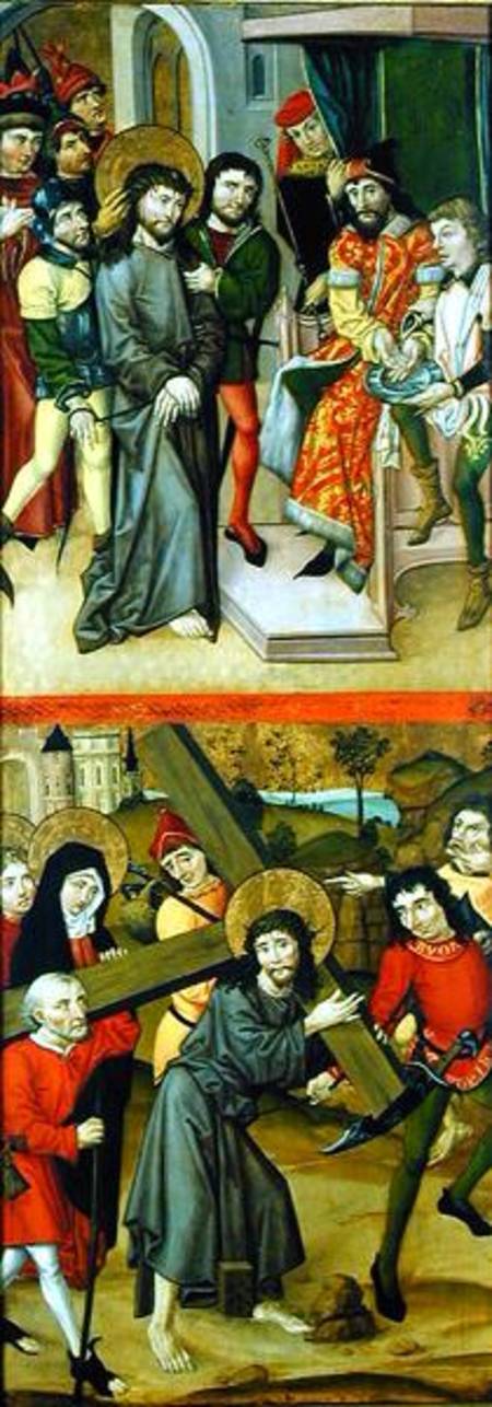 Christ Before Pilate and Christ Carrying the Cross, panel from and altarpiece depicting scenes of th a Master of the Luneburg Footwashers