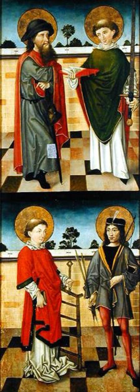 Top: St. Jacob as a Pilgrim and St. Matthew Holding a Book and a Sword; Bottom: St. Lawrence Holding a Master of the Luneburg Footwashers
