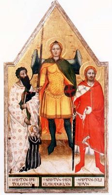 St. Michael the Archangel with St. Bartholomew and St. Julian (tempera on panel) a Master of the Rinuccini Chapel
