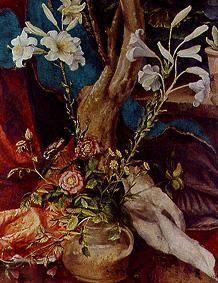 Stuppacher Madonna. Detail: White lilies a Mathias (Mathis Gothart) Grünewald