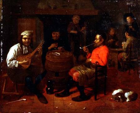 A Tavern Interior with Mandolin Player a Mathijs Wulfraet