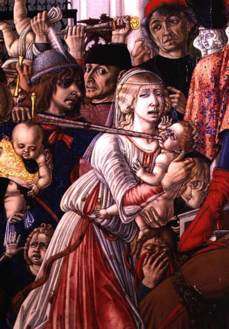 The Massacre of the Innocents, detail of a soldier piercing a baby with his sword a Matteo  di Giovanni di Bartolo