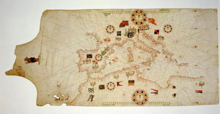 Miniature Nautical Map of the Central Mediterranean, 1560 (parchment) a Matteo Prunes