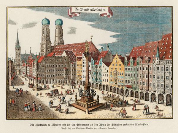 Munich , Marienplatz a Matthäus Merian il Vecchio