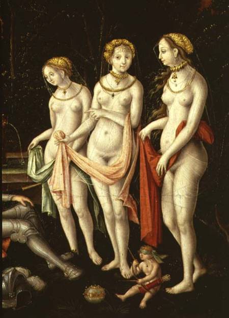 The Destruction of Troy and the Judgement of Paris, detail depicting Artemis, Hera and Aphrodite a Matthias Gerung or Gerou