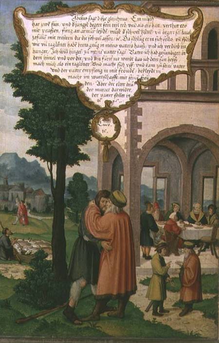The Parable of the Prodigal Son, section from the Mompelgarter Altarpiece a Matthias Gerung or Gerou