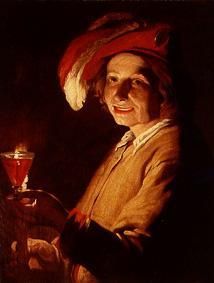 Young man with wine-glass and candle a Matthias Stomer