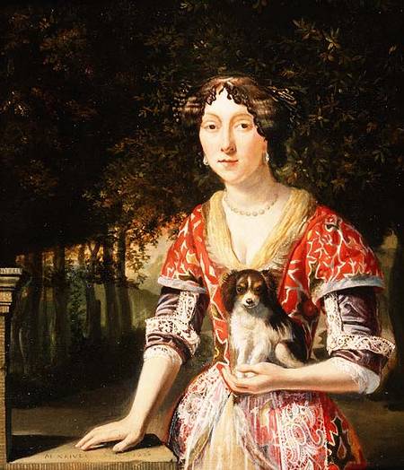 Portrait of a Lady Wearing a Red and White Dress a Matthys Naiveu
