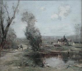 A Track by a River in Northern France (oil on panel) 