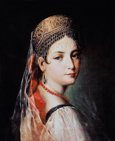 Bildnis einer jungen Frau mit Sarafan und Kokoshnik (Kopfschmuck) a Mauro Gandolfi