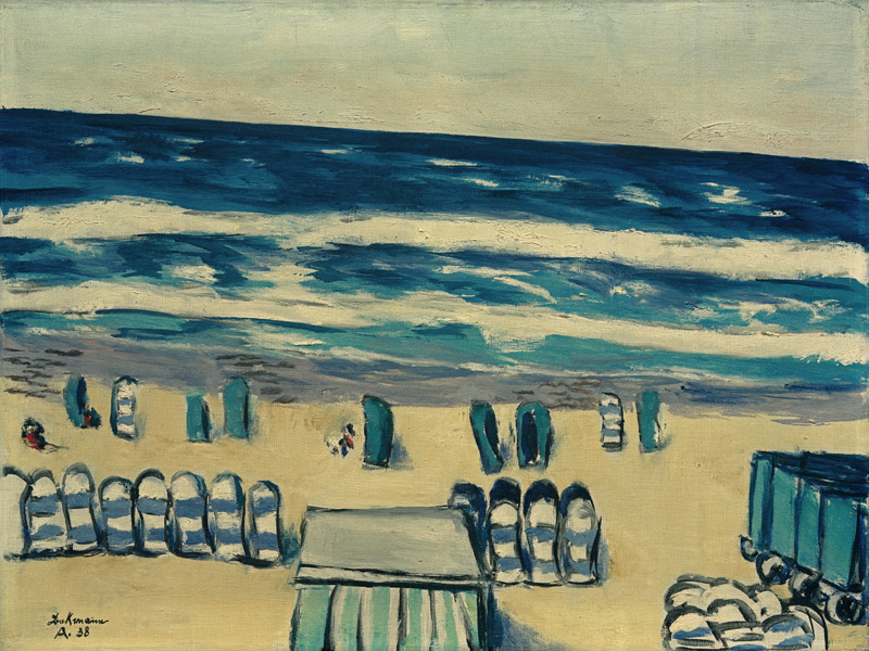 Blaues Meer mit Strandkörben a Max Beckmann