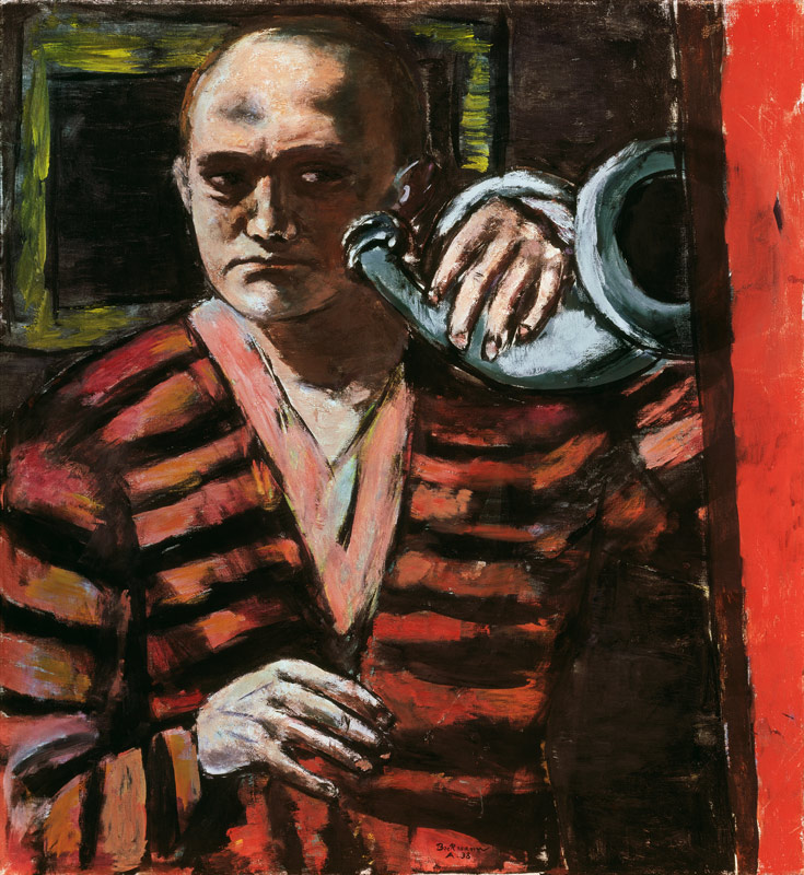 Self-portrait with horn a Max Beckmann