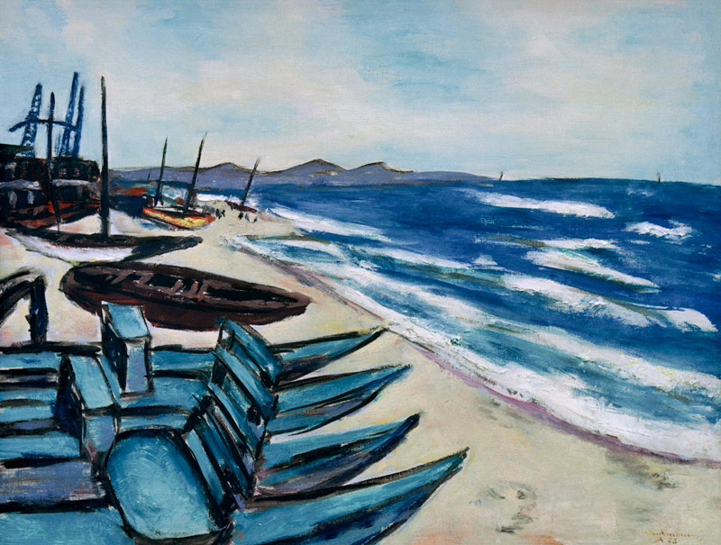 Spiaggia con barche in Riviera a Max Beckmann