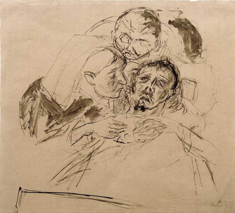Krankenschwester und männliche Figur, über einen Kranken gebeugt a Max Beckmann