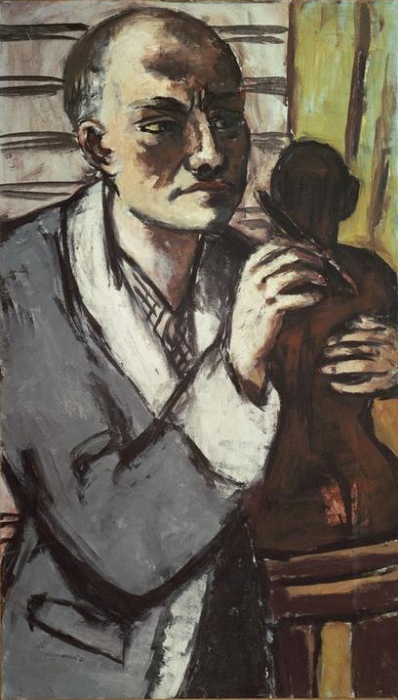 Self-portrait with grey dressing gown a Max Beckmann