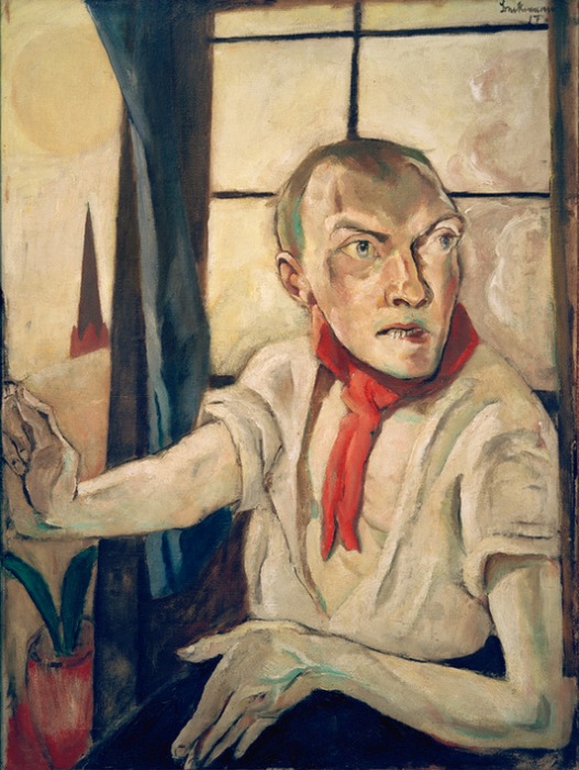 Self-portrait with red scarf a Max Beckmann