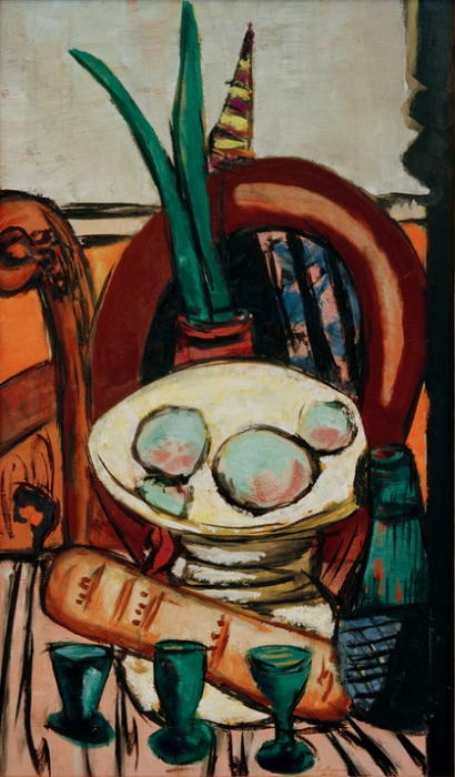 Still life with green glasses a Max Beckmann