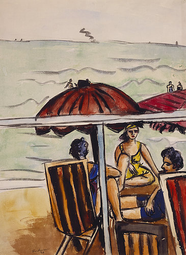 Beach scene with parasol. 1936. a Max Beckmann