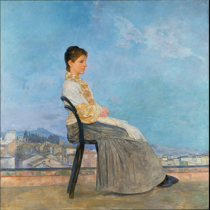 Portrait of a Roman Woman on a Flat Roof in Rome a Max Klinger