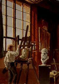 Self-portrait in the studio in Karlsruhe