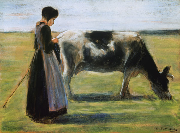 Bauernmädchen mit Kuh. a Max Liebermann