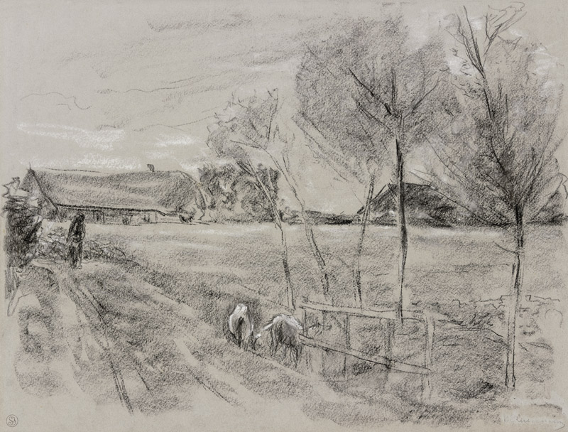 Landweg in Holland, vorne zwei Ziegen a Max Liebermann