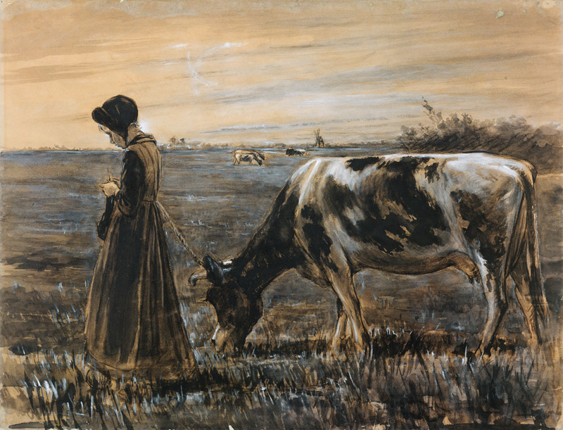 Girl with cow a Max Liebermann