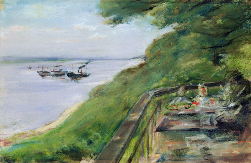 Terrace of the Jacob Restaurant in Nienstedten, 1902 (pastel on paper) a Max Liebermann