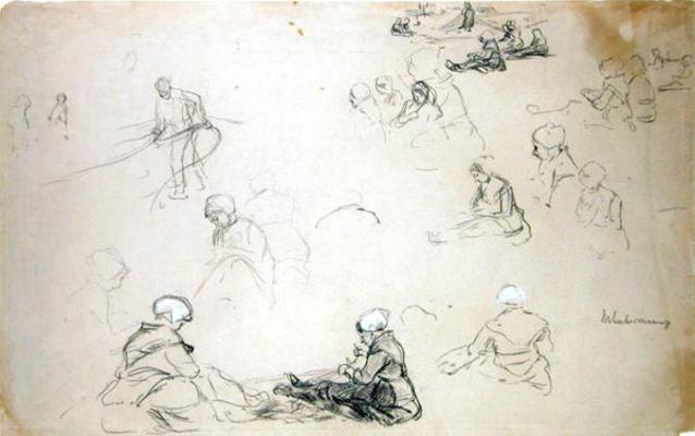 A study of net repairers (chalk and charcoal on paper) a Max Liebermann