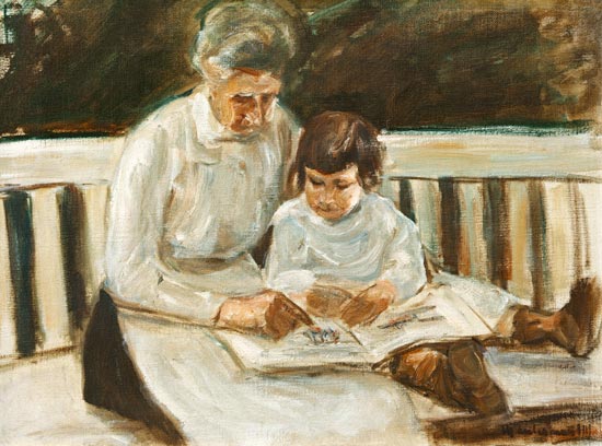 granddaughter and nanny on the lawn seat a Max Liebermann