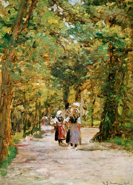 Laundry grooves in the greenery a Max Liebermann