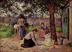 Women in an inner courtyard at housework. a Maximilien Luce