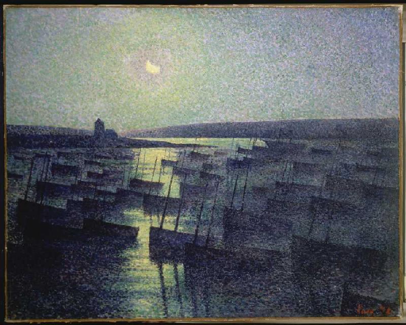 Moon night over the fisherman port a Maximilien Luce
