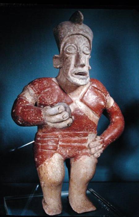 Figurine of a tlachtli player wearing a helmet, from Jalisco, Classic Period a Mayan
