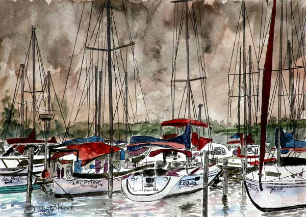 Painting of sail boats a Derek McCrea