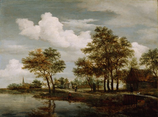 A River Scene a Meindert Hobbema