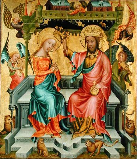 The Crowning of the Virgin, from the right wing of the Buxtehude Altar a Meister Bertram