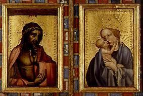 Christ as a pain man and Maria with the child. Diptychon a Meister (Böhmischer)