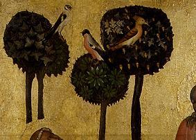 Detail from the panel Christ at the mount of olives: Olive trees and birds a Meister d.Altars von Hohenfurth