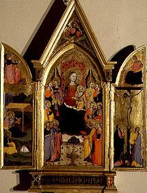Movable triptych Madonna with child and saints on the wings birth and crucifixion Christi a Meister der Misericordia