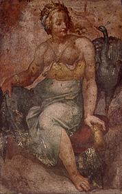 June with the peacock. Fresco fragment. a Meister (Italienischer)
