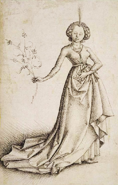 Junge Frau mit Blütenranke. a Meister (Oberrheinischer)
