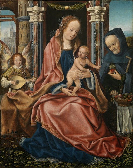 Triptych of the Holy Family with Music Making Angels. Central panel a Meister von Frankfurt