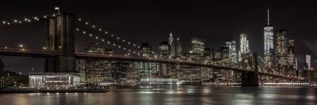 Skyline di Manhattan e ponte di Brooklyn - Idilliaca vista notturna | Panorama 