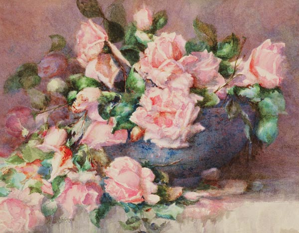 A Bowl of Pink Roses a Melicent Grose