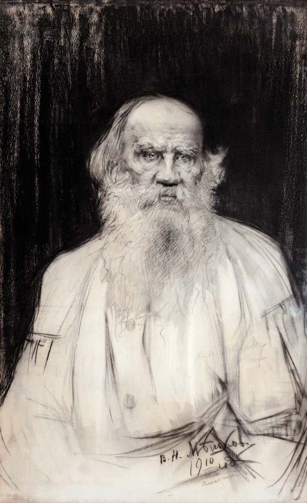 Porträt von Schriftsteller Graf Lew Nikolajewitsch Tolstoi (1828-1910) a Wassilij Nikititsch Meschkow