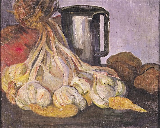 A Bunch of Garlic and a Pewter Tankard a Meyer Isaac de Haan